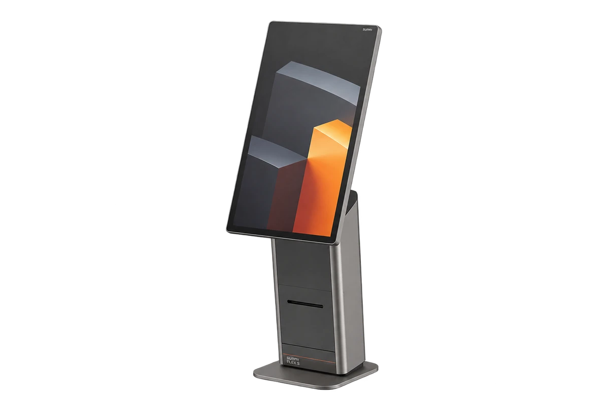 Freigestelltes SUNMI FLEX 3 Desktop-Terminal mit Bondrucker