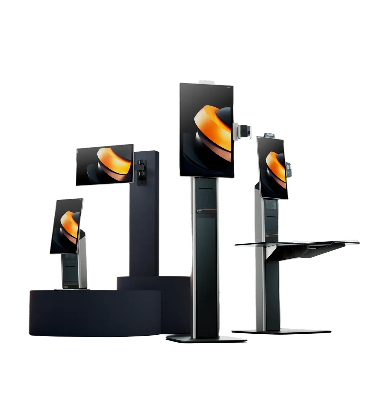 SUNMI FLEX 3 Produktfamilie mit verschiedenen Stand- und Desktop-Ausführungen
