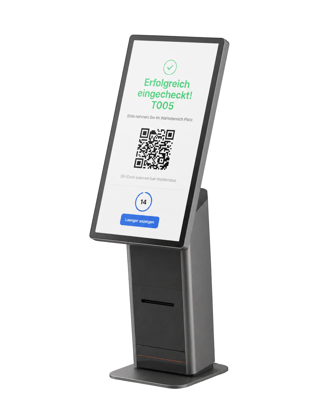 FLEX 3 Desktop-Kiosk mit Bondrucker für Arztpraxen