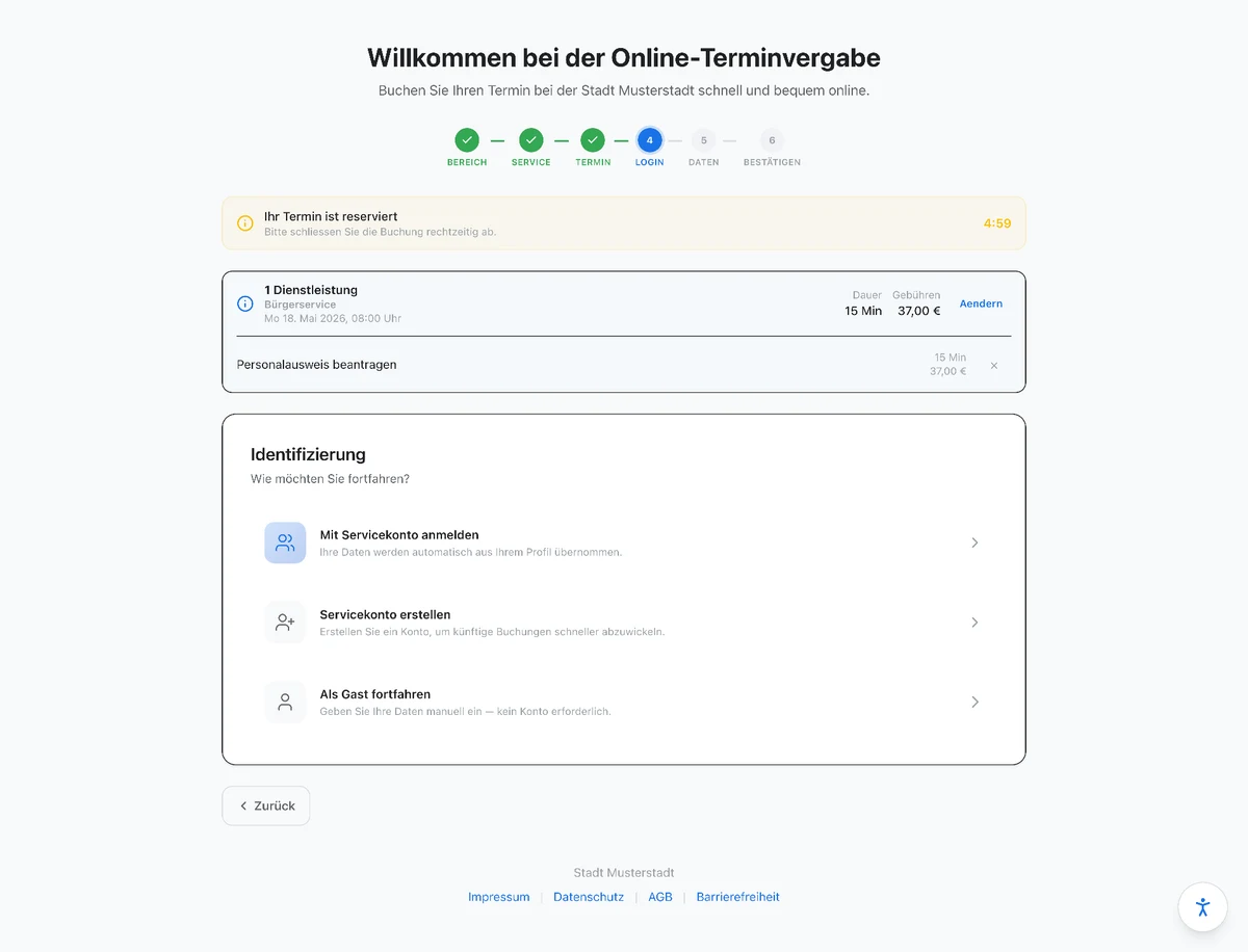 Amturo-Buchungsansicht: Identifizierung
